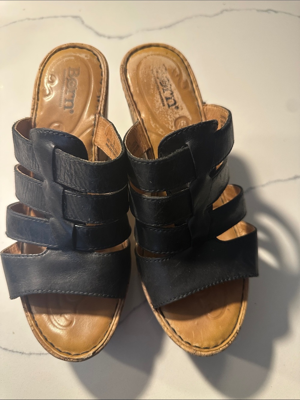 Born Black Leather Multi-Strap Slide Mules